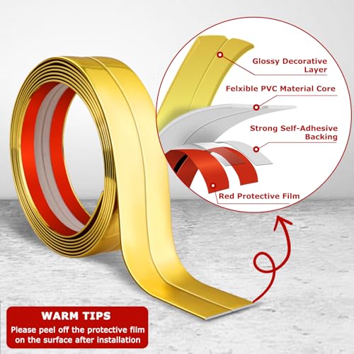 Wall Corner Protector Peel and Stick Corner Trim Molding (2.4 In x 40 Ft / Gold)