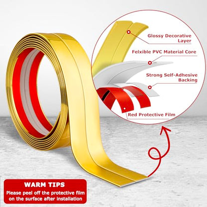 Wall Corner Protector Peel and Stick Corner Trim Molding (1.6 In x 20 Ft / Gold)