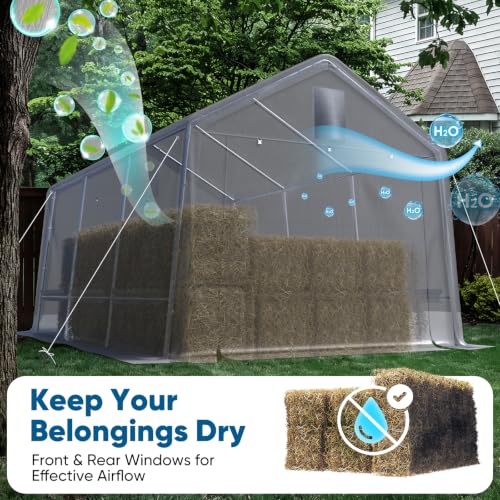 10x15FT Carport Storage Shelter Large Shed with Roll (10'X15' / Silver Gray)