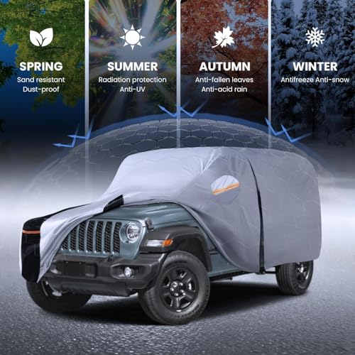 Multi Layer Car Cover Custom Fit for Jeep wrangler 4 Dr (W.Custom Fit Jeep wrangler 4 Door / White Car Cover)