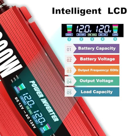 1000W Power Inverter DC 12V to 110V (Red)