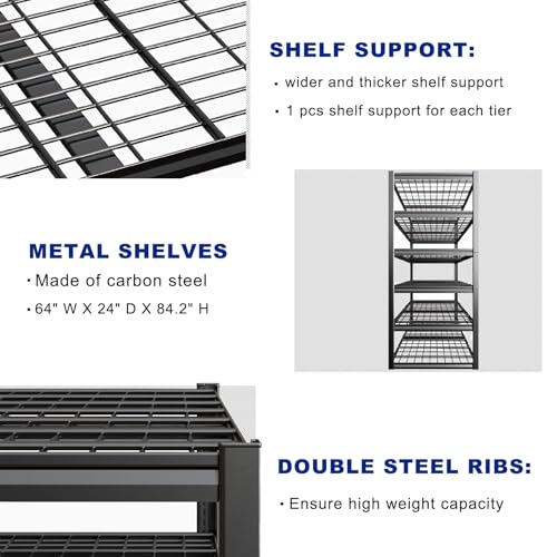 64" Wide 6 Tier Garage Shelving Unit (64"Wx24"Dx84H | 6 Tier)