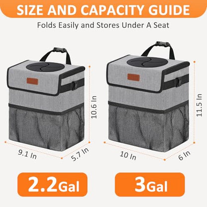 Car Trash Can with Lid Leak Proof Car Accessories for Women (3 Gallons / Grey)