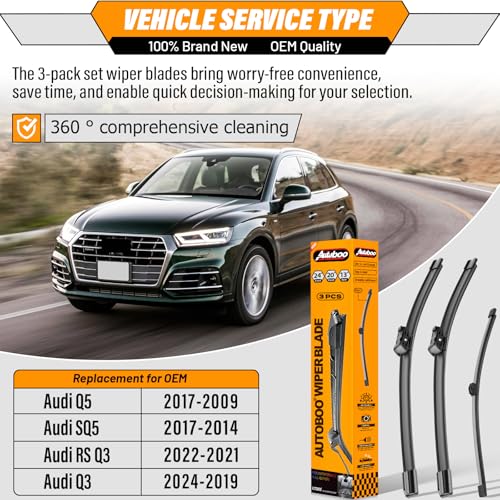 Windshield Wiper Blade Replacement for Audi Q5 SQ5 Q3 (24"+20"+13)