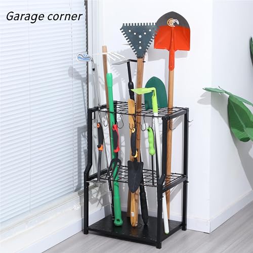 Garden Tool Organizer for Garage Corner (Quadrangel-Black)