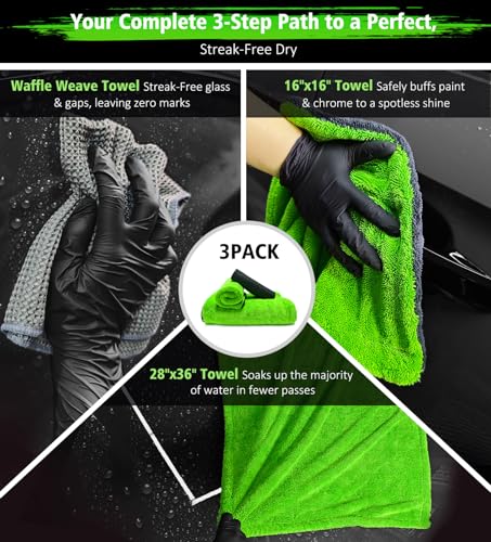 3 Pack Drying Towel Set (Green/Grey / 3 Pack)