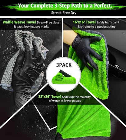3 Pack Drying Towel Set (Green/Grey / 3 Pack)