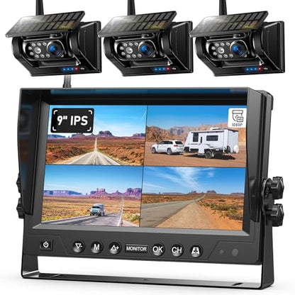 3 Magnetic Solar Wireless Backup Camera System (9"-3 Cam)