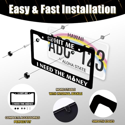 Stainless Steel Hit Me I Need the Money License Plate Frame 12.3 x 6.3Inch (Hit Me I Need the Money)