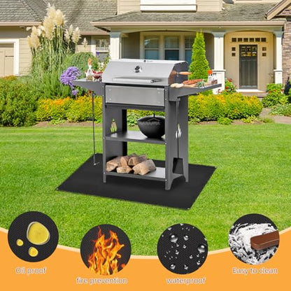 Under Grill Mat for Outdoor Grilling (Rectangular/Black / 48"L x 32"W)