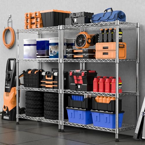 1000 lbs Storage Shelving Steel Heavy Duty 4 (4 Tier 13.7" D x 29.5" W x 47.2" H / Chrome)