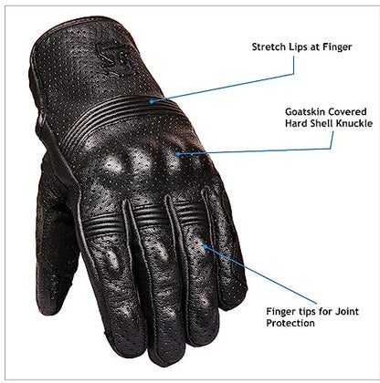 Leather Motorcycle Gloves for Men and Women (Small / Perforated)