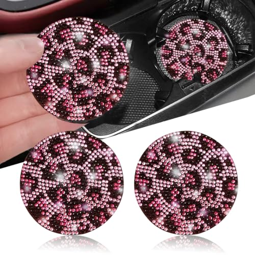 2pcs Bling Leopard Car Coasters (Pink Leopard / 2pcs)