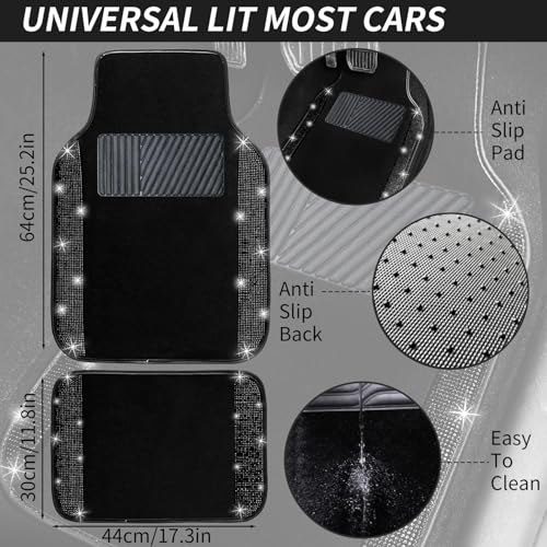 Black Bling Car Floor Mats Full Set (Black Diamond / Car Floor Mats (4 Pieces))