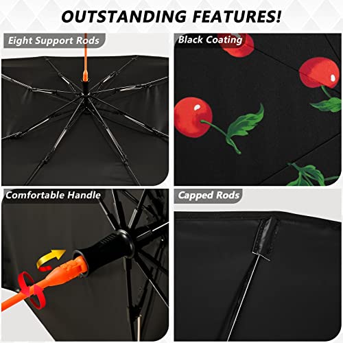 Cherry Black Windshield Sun Shade Umbrella Watercolor Fruit Leaves Foldable Car Front Window Sunshade Blocks UV Rays Heat Keep Vehicle Cool (multi 10)