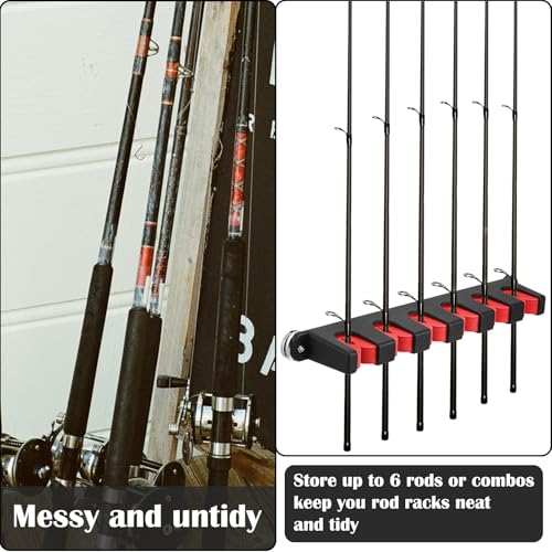 2 Pcs Magnetic Fishing Rod Holder for Car Fishing Pole Rack Vertical Rod Storage Holders for Truck Bed Boat Wall Garage Door (Red / 6 Rods)