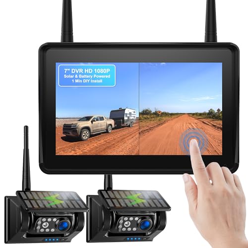 7" HD 1080P Magnetic Solar Wireless Backup Camera 1 Min DIY Install (Murky Black / 7-inch 2-Camera)
