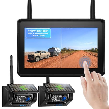 7" HD 1080P Magnetic Solar Wireless Backup Camera 1 Min DIY Install (Murky Black / 7-inch 2-Camera)