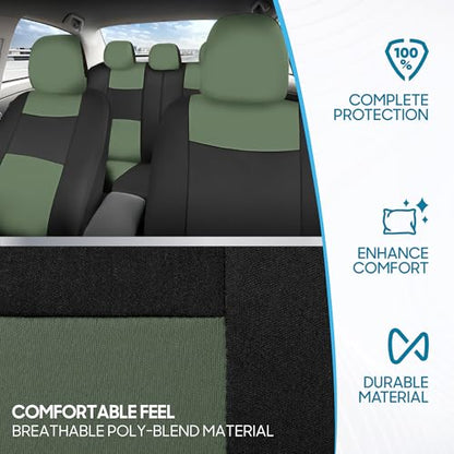 PolyPro Car Seat Covers Full Set in Green on Black (Green)