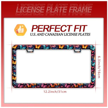 Colorful Butterfly Stainless Steel License Plate Frame for US Cars Decor (Butterfly)