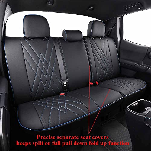 Tacoma Seat Covers Custom Fit for Toyota Tacoma 2016 2017 2018 2019 2020 2021 2022 2023 Double Cab (Leather (Black with Blue Trim) / 2016-2023 Tacoma Full Set,4DR)