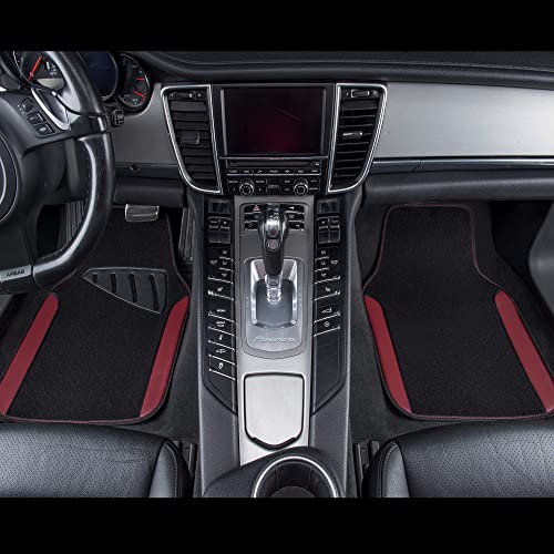 Waterproof Universal Fit Car Floor Mats (Black and Burgundy)
