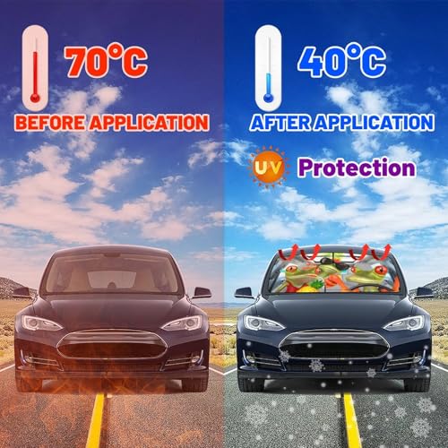 Funny Frog Car Windshield Sunshade Umbrella Funny Car Sun Shade Foldable Window Shades Cover 57 x 30 in (Frog-funny)