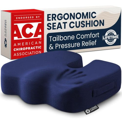 Seat Cushion Memory Foam Chair Pad for Tailbone Pain Relief (Blue / X-Large)