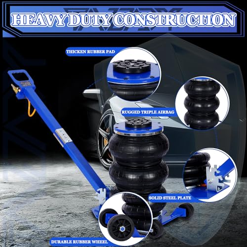 5T Triple Bag Air Jack 11000lbs Pneumatic Jack 3s Fast Lift Up 16in Airbag Jack with Adjustable Long Handle Heavy Duty Triple Air Bag Jack Lift for Cars Garage (5 Ton / blue)