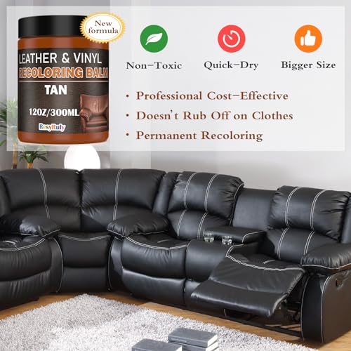 Saddle Tan Leather Dye Light Brown Recoloring Balm Repair Kit Vinyl Car Seat Interior Paint Furniture Couch Recliner Chair Boot Jacket Shoe Bag Purse Color Restorer Fading Scratch Stain Remover (Tan)