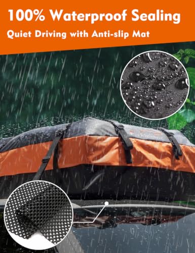 Car Rooftop Cargo Carrier Roof Bag Waterproof for All Top of Vehicle with (15 Cubic Feet)