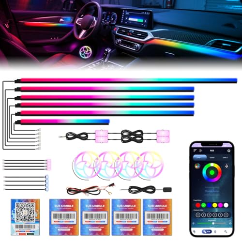 Dreamcolor Acrylic Car Interior Lights 22 in 1 RGB LED Strip Lights APP Control Zoned Control System 252 Color Modes DIY Fiber Optic Ambient Lighting Kits Music Car Neon Light Kits New Version (dreamcolor 22 lights(new))