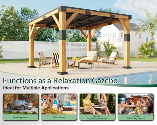 10x12x8 FT Cedar Wood Carport with Sloped Galvanized Steel Roof (10x12x8 FT)