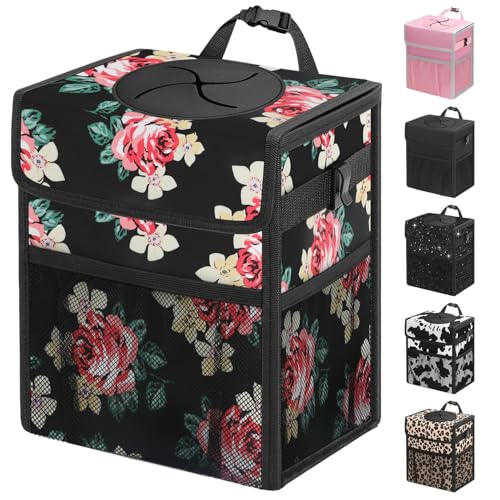 Car Trash Can with Lid (2.5 Gallons / Flower)