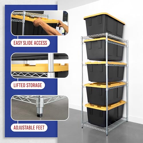 5 Tier Steel Tote Rack for 27 Gallon Bins (1 Pack / Silver)