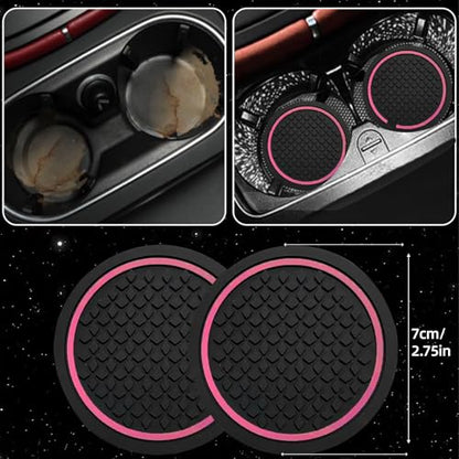 10 PCS Leather Car Seat Covers Front Seats Set (Steering Wheel Cover Set / Black and pink)