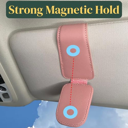 Magnetic Leather Car Sunglass Holder (pink)