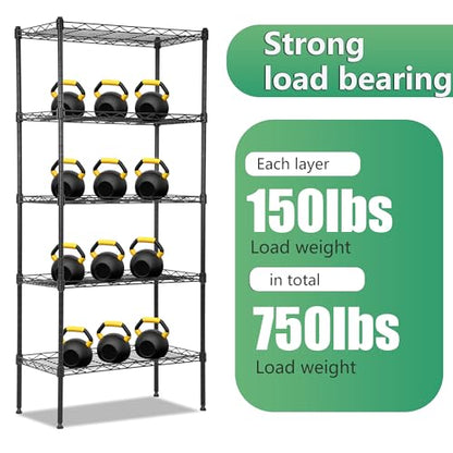 5 Tier Wire Shelf (Black / 22"D x 12"W x 48"H)