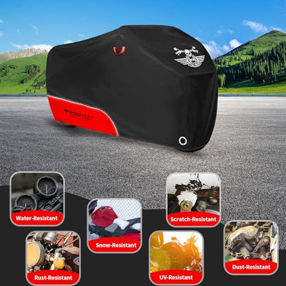 Motorcycle Cover Waterproof Outdoor Storage All Season Protection (420D Red / 96.5")