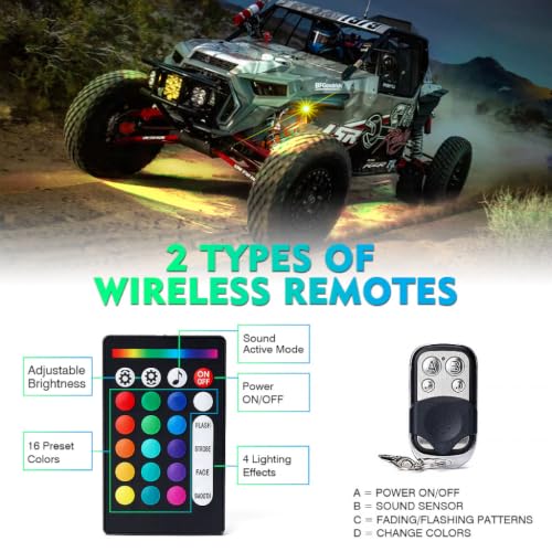 Bluetooth Rock Lights Multicolor Neon Accent Lights Underglow Kits (6 Pods / Standard Housing)