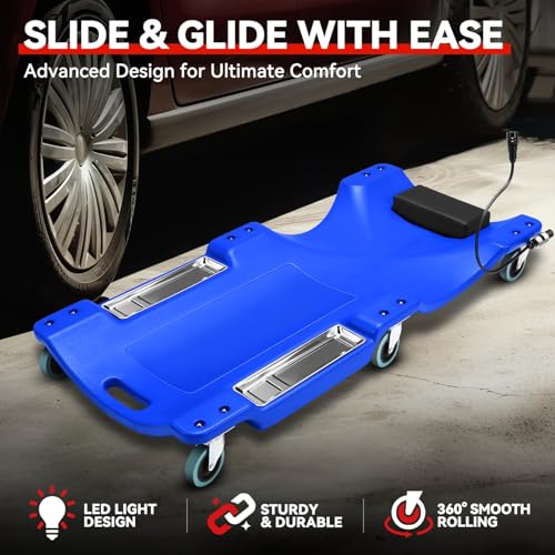 40 in Low Profile Car Rolling Mechanic Creeper (Blue / 40" L (w/LED Light))