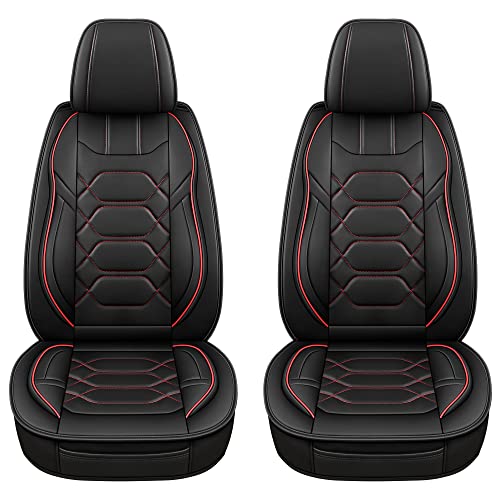 Leather Car Seat Covers Front Pair (BLACK/RED / FRONT SET)