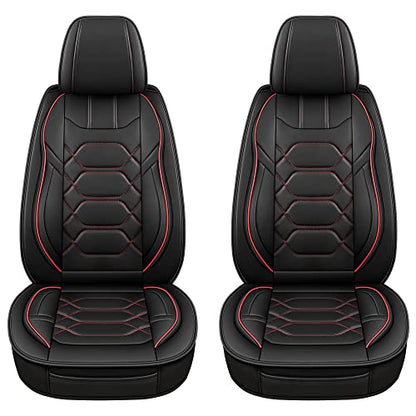 Leather Car Seat Covers Front Pair (BLACK/RED / FRONT SET)