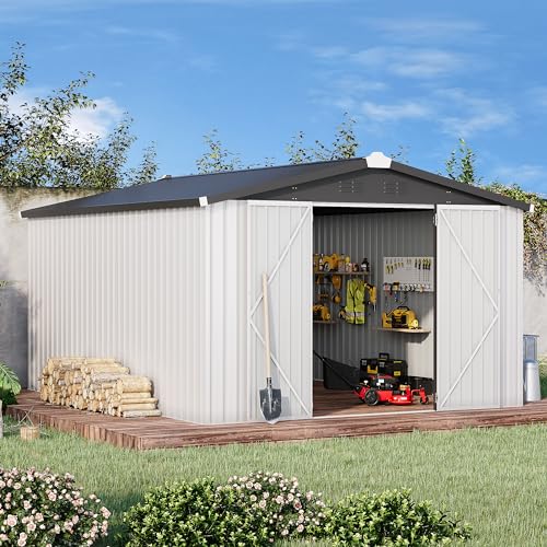 10' x 14' Waterproof Metal Outdoor Storage Shed (WHITE / 10x14)