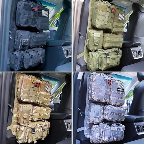 Universal Tactical Seat Back Organizer Vehicle Molle Panel Organizer Storage Bag with 5 Detachable Molle Pouch for All Vehicel Such as Jeep (A model-Black Camo)