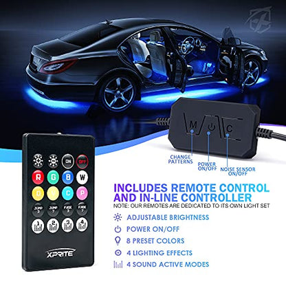 8Pcs Car RGB LED Strip Lights (8PCS Interior+Exterior)