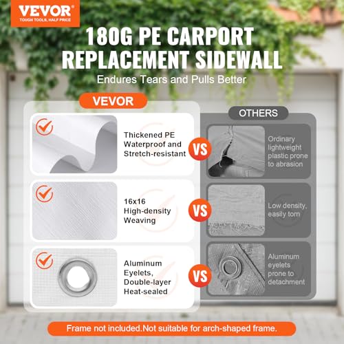 Carport Replacement Canopy Cover Side Wall 10 x 20 ft (White / 10x20ft)