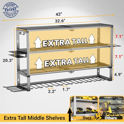Large Power Tool Organizer Wall Mount (4 Layer 10 Drills Holder Extra Tall)