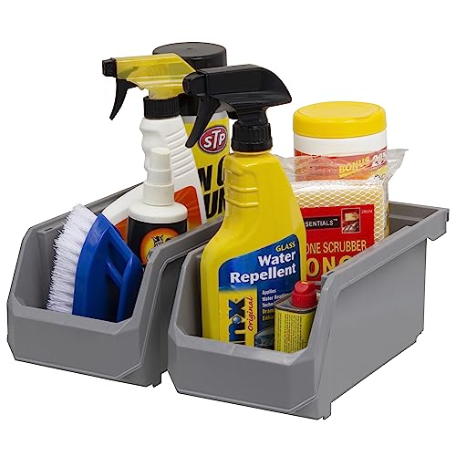 Medium Stackable Plastic Storage Bins (Grey / Medium, 8-Pack)
