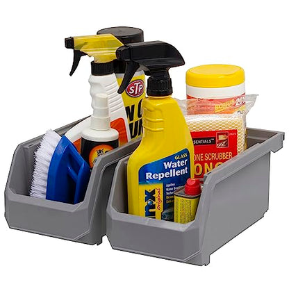 Medium Stackable Plastic Storage Bins (Grey / Medium, 8-Pack)